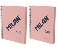 MILAN® Cahier A4 couverture rigide, papier quadrillé (5 x 5 mm), 120 feuilles 95 g/m², collection gomme 430, rose (Lot de 2)
