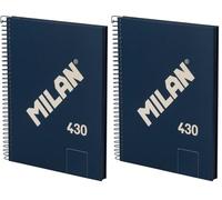 MILAN® Cahier A5 à spirale avec couverture rigide, 80 feuilles blanches de 95 g/m², collection 430 since 1918, bleu (Lot de 2)