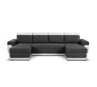 Milan - Canapé d'angle panoramique - convertible - 7 places - 2 coffres de rangement - Blanc / Gris