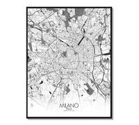 Milan carte ville city map n&b