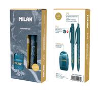 MILAN® Coffret cadeau série Lava avec stylo P1, porte-mines PL1 0,5 mm HB et aiguiseur Capsule, bleu