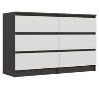MILAN - Commode de chambre large 6 tiroirs - 30x120x75cm - Meuble de rangement - Anthracite et blanc