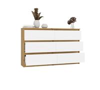 MILAN - Commode de chambre large 6 tiroirs - 30x120x77cm - Meuble de rangement - artisan et blanc