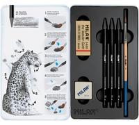 Milan crayons aquarelle-graphite sans bois 3 (hb/4b/8b) + 1 taille-crayon + 1 gomme + 1 pinceau en étui métallique
