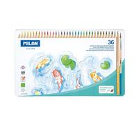 MILAN Boîte métallique 36 crayons de couleurs aquarellables hexagonaux Ø 3,5 mm avec pinceau
