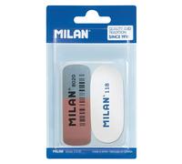 Milan Emballage Blister 1 Gomme En Caoutchouc (double Usage) + 1 Gomme En Caoutchouc Synthétique Ovale