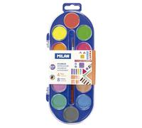 Milan Ensemble De 12 Tablettes D´aquarelle Fluo Et Métalliques Ø Avec Pinceau 30 Mm