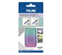 Milan Gomme En Blister Avec Taille-crayon Compact Sunset+2 Gommes De Rechange