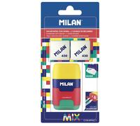 Milan Gommme En Blister Avec Taille-crayon Compact Mix+2 Gommes De Rechange