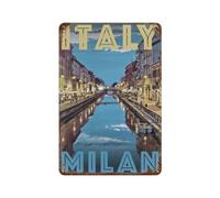 Milan Italie Night View River, panneau en métal vintage pour cuisine, salle de bain, bureau, bar, café, garage, grotte, décoration murale (15 x 30 cm) - A26