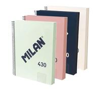 MILAN® Lot de 4 cahiers A4 à couverture rigide, papier quadrillé (5 x 5 mm), 120 feuilles de 95 g/m², collection gomme 430