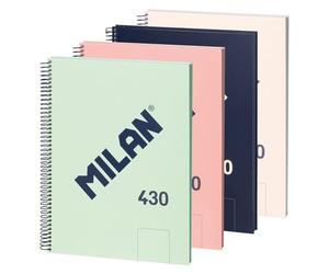 MILAN® Lot de 4 cahiers A4 à spirale et couverture rigide, 80 feuilles blanches de 95 g/m², collection 430 since 1918