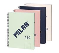 MILAN® Lot de 4 cahiers A4 avec couverture rigide, papier ligné (7 mm), 80 feuilles de 95 g/m², collection gomme 430
