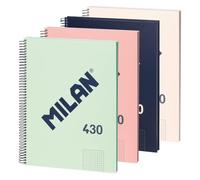 MILAN® Lot de 4 cahiers A4 avec couverture rigide, papier quadrillé (5 x 5 mm), 80 feuilles de 95 g/m², collection gomme 430