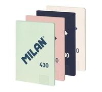 MILAN® Lot de 4 cahiers A4 collés, papier quadrillé (5 x 5 mm), 48 feuilles de 95 g/m², collection gomme 430