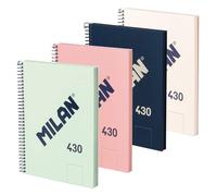 MILAN® Lot de 4 cahiers A5 à spirale et couverture rigide, 80 feuilles blanches de 95 g/m², collection 430 since 1918