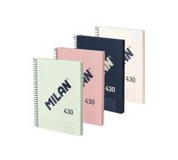 MILAN® Lot de 4 cahiers A5 avec couverture rigide, papier quadrillé (5 x 5 mm), 80 feuilles de 95 g/m², collection gomme 430