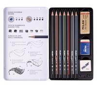 MILAN Crayons graphite – Assortiment de mines 2H, H, HB, B, 2B, 4B, 6B + 2 gommes
