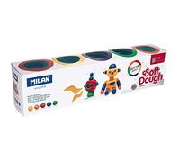 MILAN 913505G Caja 5 frascos Glitter Soft Dough, Couleurs pailletées, 5 botes 142gr, Set de 142 Pièces