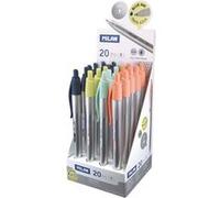 Milan P1 Silver Présentoir de 20 stylos à bille rétractables - Stylo bille 1 mm - Corps argenté avec clip de couleurs assorties - Couleur d'encre bleue Argent G