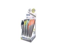 Milan P1 Silver Présentoir de 20 stylos à bille rétractables - Stylo bille 1 mm - Corps argenté avec clip de couleurs assorties - Couleur d'encre bleue Argent G