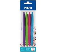 Milan P1 Touch Colors Lot de 4 Stylos Bille Rétractables - Pointe Ronde 1 mm - Encre à base d'huile - Écriture fluide - 1 200 m d'écriture - Bleu clair, Vert clair, Lilas et Rose G
