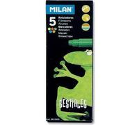 Milan pack de 5 feutres - pointe conique 5mm - encre à base d'eau - lavable - couleurs assorties