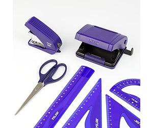 MILAN® Pack règles dessin technique, agrafeuse, perforatrice et ciseaux bureau, Série Acid bleu