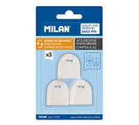 Milan Plaquette Blister De 3 Gommes De Rechange Pour Gomme Capsule Avec Taille-crayon Gomme Et Brosse