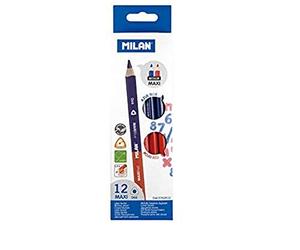 MILAN - Pochette 12 crayons bicolores bleu-rouge Maxi triangulaires