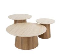 MILAN - Set de 3 tables en aspect bois et céramique Beige