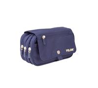 MILAN Trousse scolaire Grand format 4 compartiments Bleu marine fermetures éclair bleues