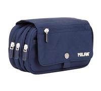 MILAN Trousse scolaire Grand format 4 compartiments Bleu marine fermetures éclair bleues