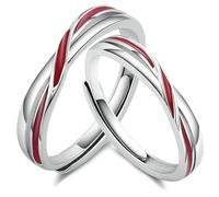MILANG Bague couple réglable en argent pur avec fil rouge, alliances de mariage et bagues de promesse, cadeau de Saint Valentin pour femme et homme, Regolabile, Métal, Aucune pierre précieuse