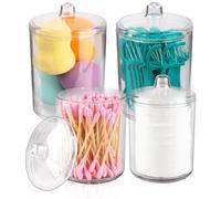 milano home Qtip - Lot de 4 supports de rangement en plastique transparent avec couvercles, pour cotons-tiges, boules de coton, éponges de maquillage, boîte en coton 3,5 g