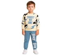 milano kids Survêtement Garçon 2-6 Ans Trust Ensemble 2 Pièces Coton Molleton Sweat-shirt Col Rond Manches Longues et Pantalon Jogging Tenue Confortable Marron Bleu