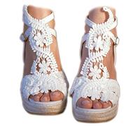 MiLanolce Sandales compensées à bout ouvert et sangle de cheville pour femme - Chaussures de mariage - Chaussures de demoiselle d'honneur, Blanc #1., 35.5 EU