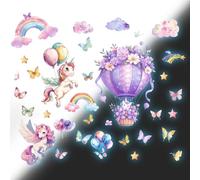 milaosk Autocollants Licorne Montgolonne Etoile Papillon Stickers Muraux Plafond Fluorescente Décorations Murales Autocollants Muraux Stickers Chambre Fille Enfants Bébé Pépinière Salon Vert