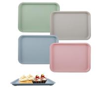 milaosk Lot de 4 plateaux de service rectangulaires, petits plateaux pour nourriture, boissons, collations, cuisine, café, boulangerie, multicolore, 25 x 18 x 1,6 cm, en polypropylène, rectangulaire