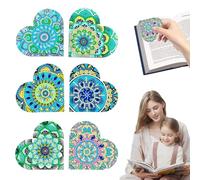 milaosk Lot de 6 marque-pages de peinture diamant - En forme de cœur - Autocollants - Pour adultes et enfants - Cristal rond - Mandala - Fabriqué à la main