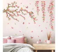 milaosk Stickers Muraux Fleurs Roses Branches Oiseaux et Papillons Autocollant Auto-adhésifs Mural Papier Peint Chambre Fille Bricolage Décoration Murale pour Salon Chambre Enfants