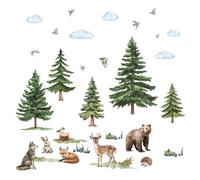 milaosk Stickers Muraux Forêt de Pins et Animaux Autocollants uraux Loup Cerf Renard Ours Lapin Stikers Murals Auto-adhésif Papier Peint Décoratifs Chambre Enfant Bébé Pépinière Salon