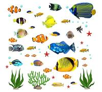 Milaosk Stickers Muraux Poissons Tropicaux Sous la Mer - Poissons de Bande Dessinée Imperméables pour Salle de Bains, Chambre d'Enfant, Décoration Murale