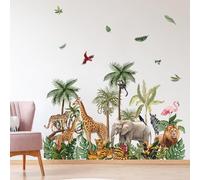 milaosk Stickers Muraux XXL Animaux de la Forêt Tropicale Autocollants Muraux Jungle Arbre Girafe Éléphant Lion Tigre Papier Peint Sticker Mural Décoration Murale Enfant Chambre Bebe