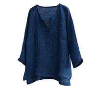 MILAX Chemise légère pour homme, hippie festival, grand-père, chemise de pirate en coton et lin, chemise médiévale, courte et respirante, confortable, couleur unie à manches longues, T # bleu marine,