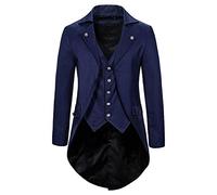 MILAX Costume victorien pour homme - Costume d'Halloween - Manteau steampunk vintage victorien - Manteau steampunk vintage - Veste classique punk coupe-vent - Chemises décontractées, bleu marine, M