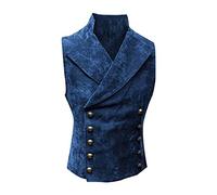 MILAX Gilet Steampunk vintage gothique à col montant pour homme - Col montant - Uni - Style punk, médiéval - Pour carnaval, Halloween (MILAX), E002-bleu, XL