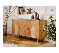 Lisa design - Buffet bas Milazzo - Bois plaqué chêne et cannage - 3 tiroirs, 2 portes - 160 cm