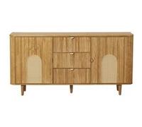 Lisa design - Buffet bas Milazzo - Bois plaqué chêne et cannage - 3 tiroirs, 2 portes - 160 cm