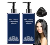 Mild Formula Long Lasting Hair Dye,Plant Extracts Long-Lasting Hair Color Dye Cream,2 in 1 Natural Essence Extract Hair Dye,Hair Color Shampoo for Men and Women,Gray Hair Coverage (Black, *2)